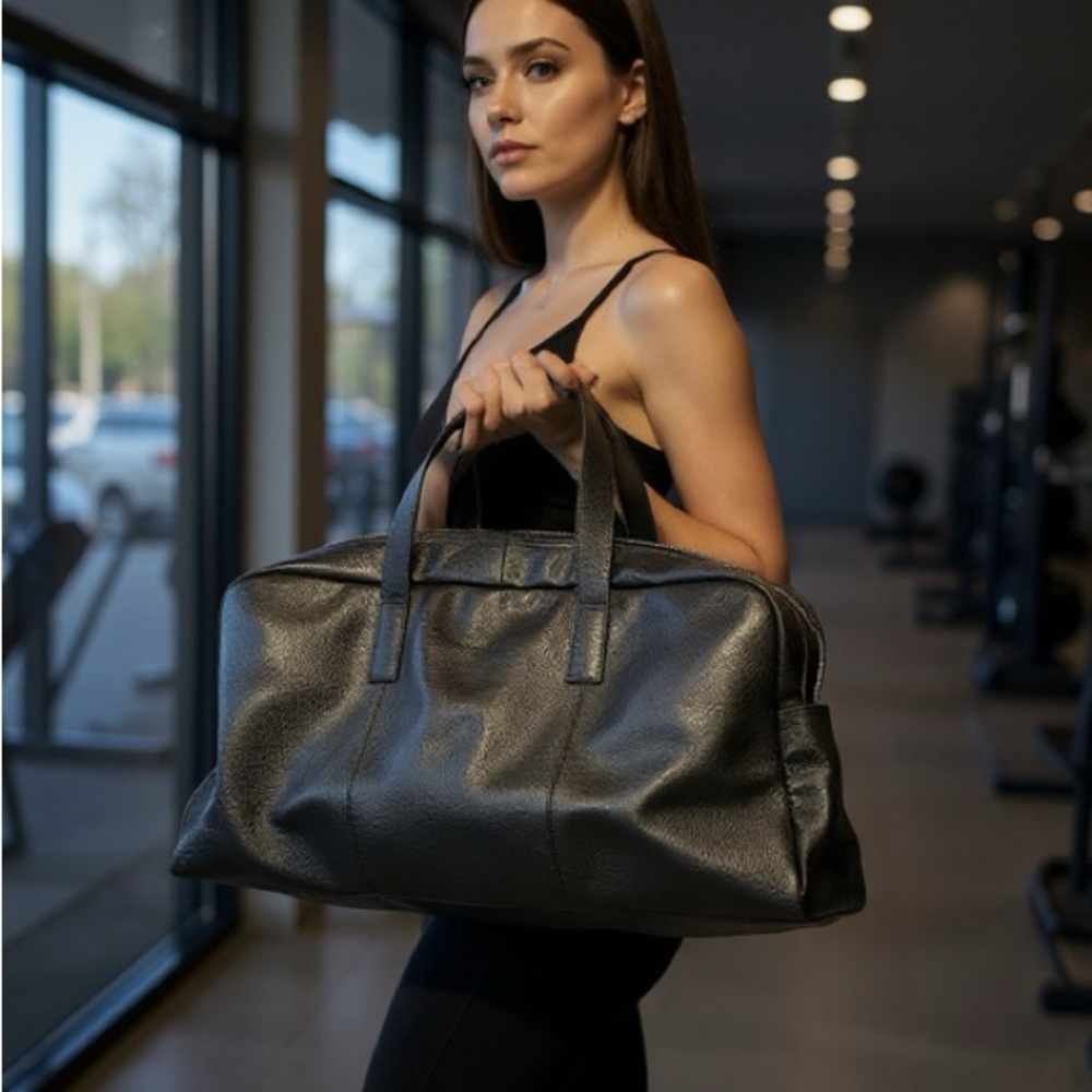 Christian Lacroix Paris Black Pebbled Leather Weekender / Travel Bag
